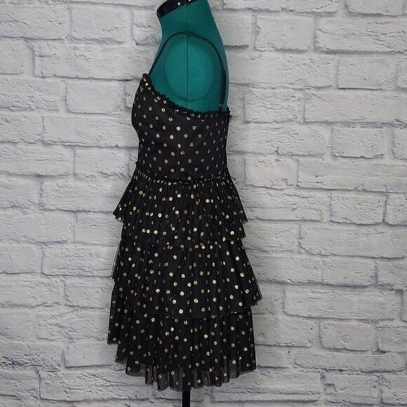 Lulus twinkle of my eye black gold polka dot tiered tulle cocktail dress Medium - Picture 5 of 11